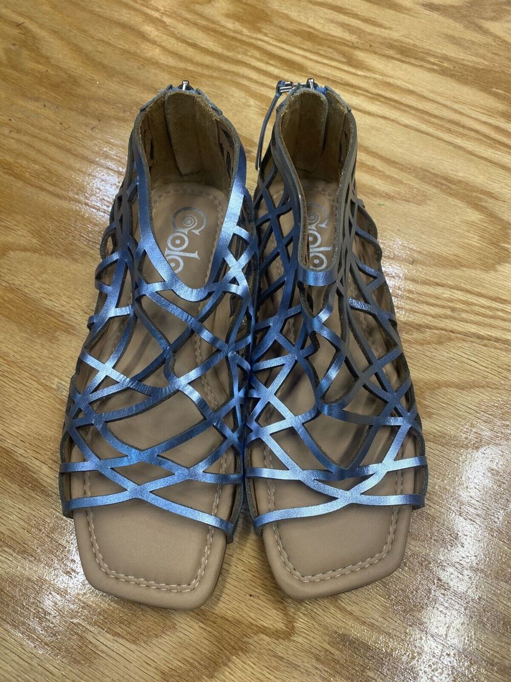 Golo Lazy Strappy Sandals Women's 8 Smoke Blue Leather Back Zip Open Toe S1